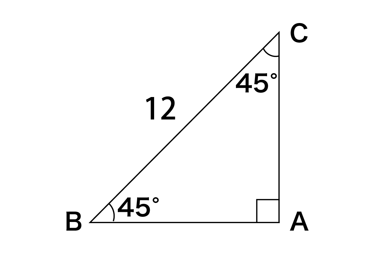BC=12の直角二等辺三角形