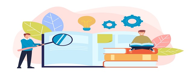 英語の本を読み学習し、知識や発想を得る青年たち